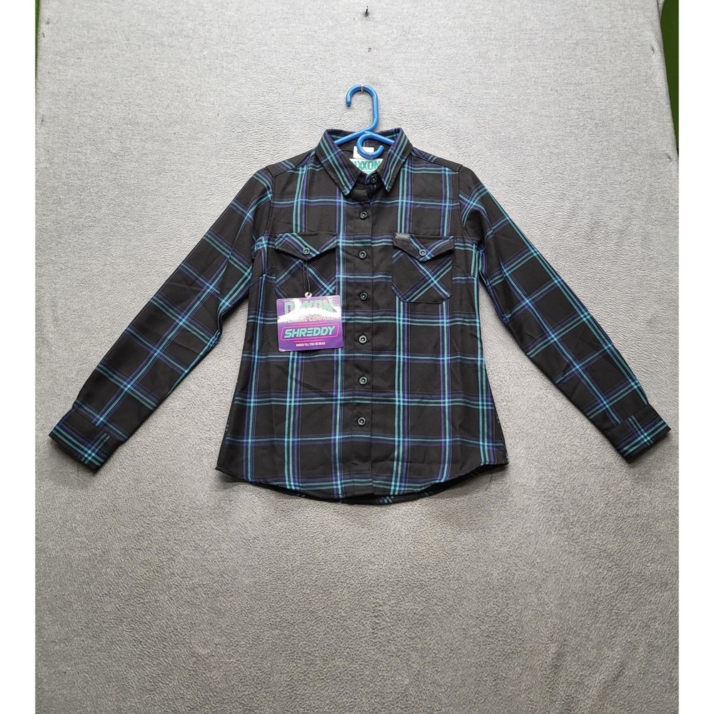 Dixxon Women Button Up Shirt S Black‎ Plaid Flannel Form & Function Shreddy NWT